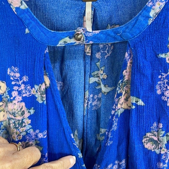 Free People Floral Sleeveless keyhole Tunic Top/Mini Dress women’s Sz S , Blue - Picture 5 of 16